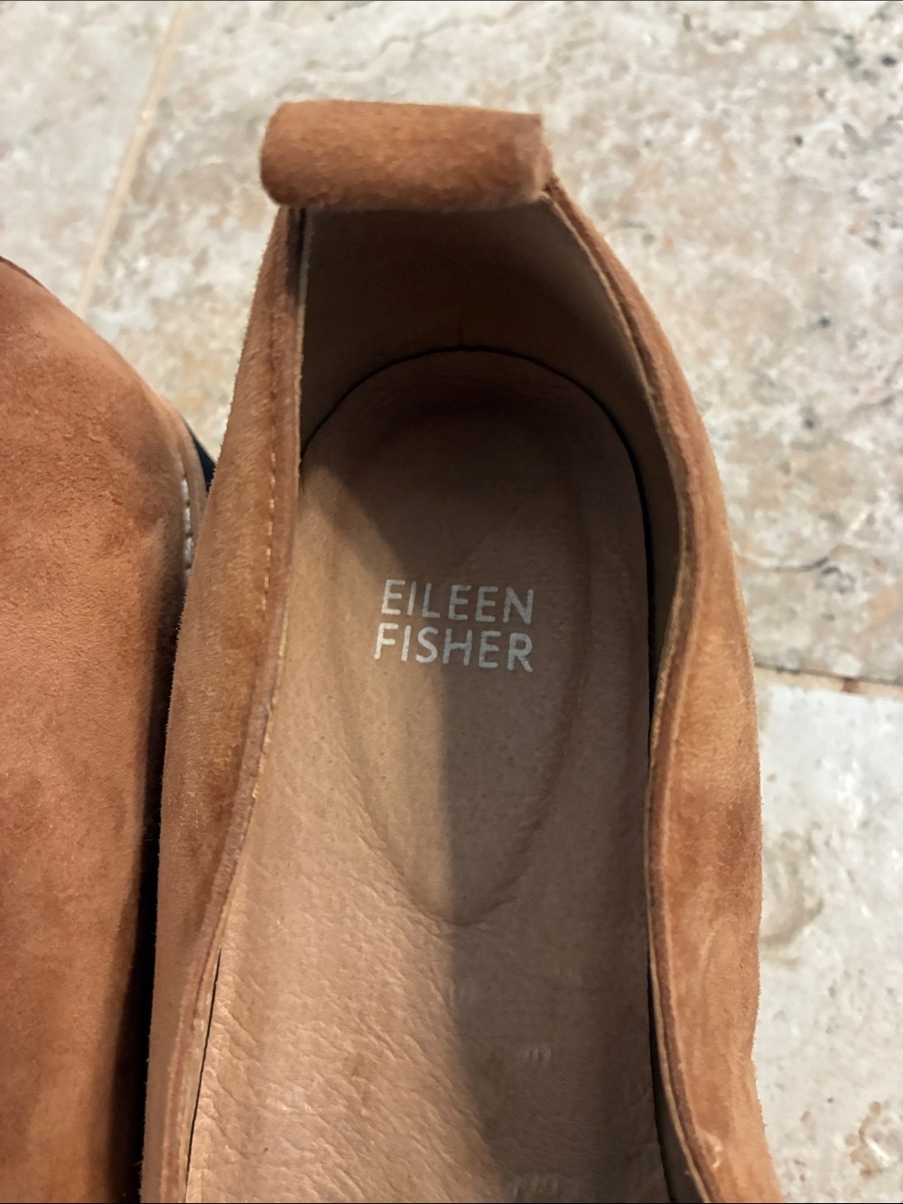 Eileen Fisher Ells Suede Platform Loafer in Camel Chunky Black Sole Shoes SZ 9 - Picture 7 of 11